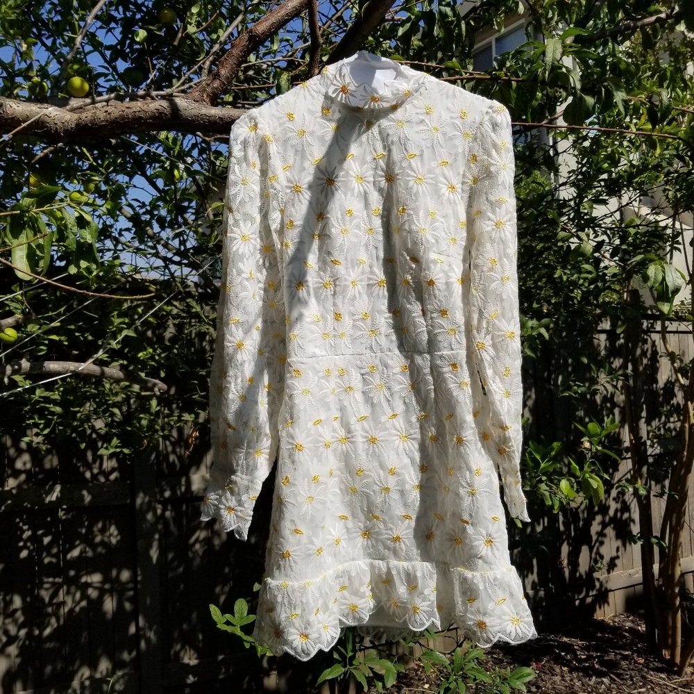 Petite high-neck, open-back daisy dress